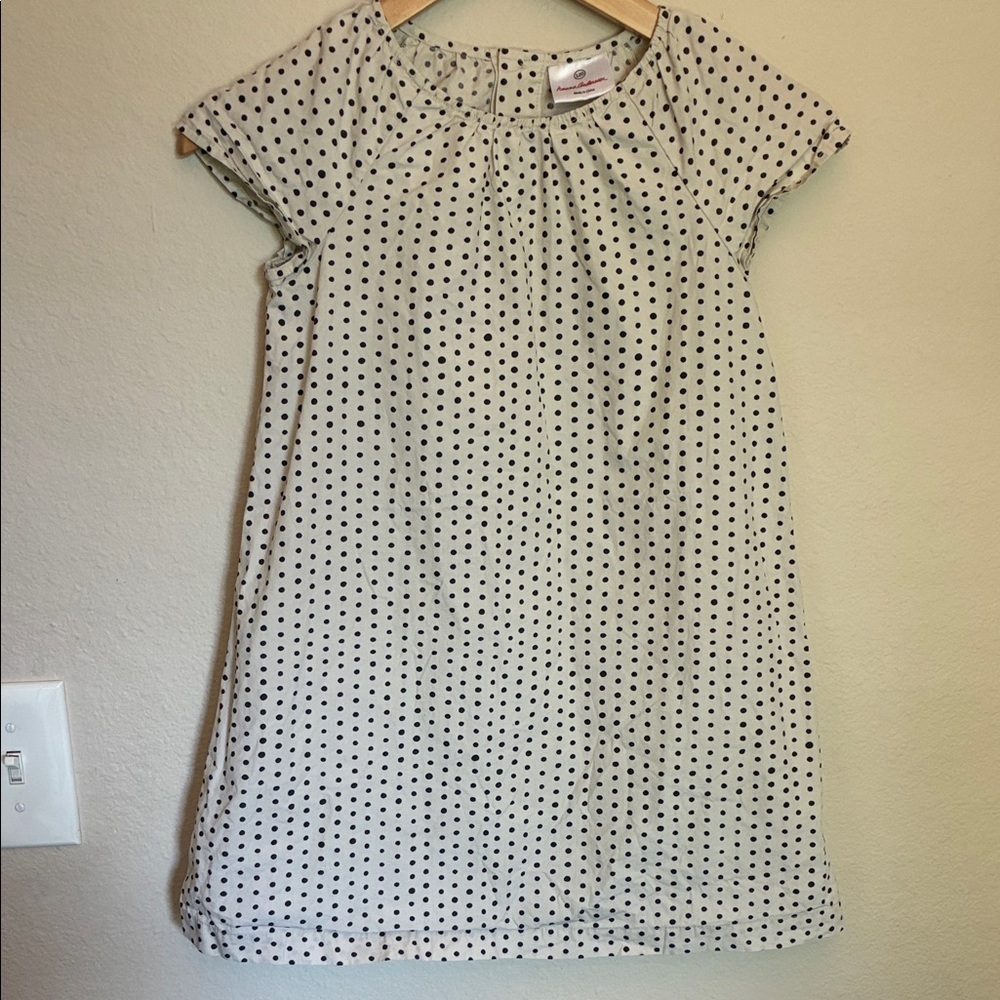 Hanna Andersson Girls Size 120 Cream & Black Polka Dot Dress